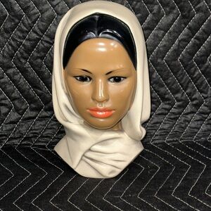Vintage Mid-Century 10" Tall  Marwal Chalkware Lady Head Bust with Head Scarf